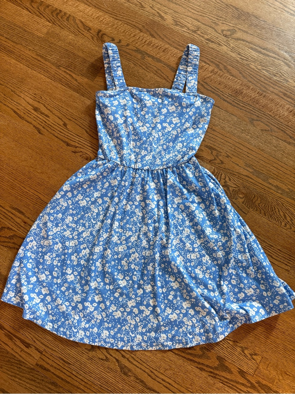 Blue Floral Midi Sundress with Straps